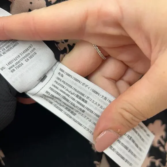 Abercrombie Black Tan Long Sleeve Tie Seamed Crop Long Sleeve Top Small Floral - Picture 7 of 7